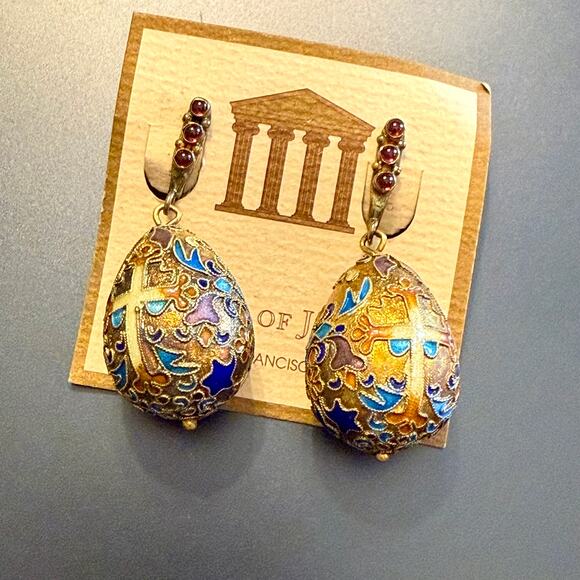 Vintage Museum of Jewelry SF Enamel Faberge Egg Earrings - Picture 3 of 6